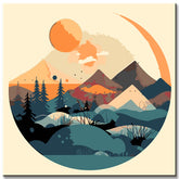 Painting by numbers - Minimalist landscape poster: mountains, sun, day and night, boho midcentury